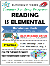 Summer Reading Program 2023 "Reading Is Elemental"