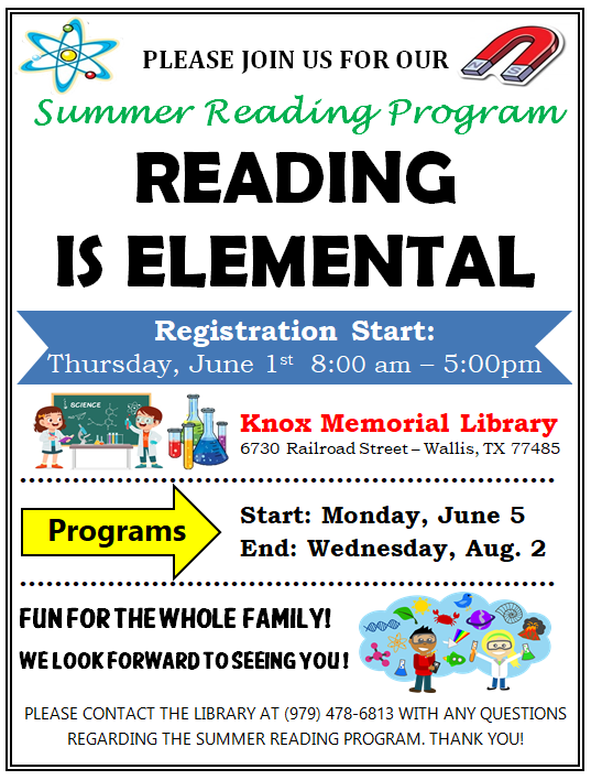 Summer Reading Program 2023 "Reading Is Elemental"